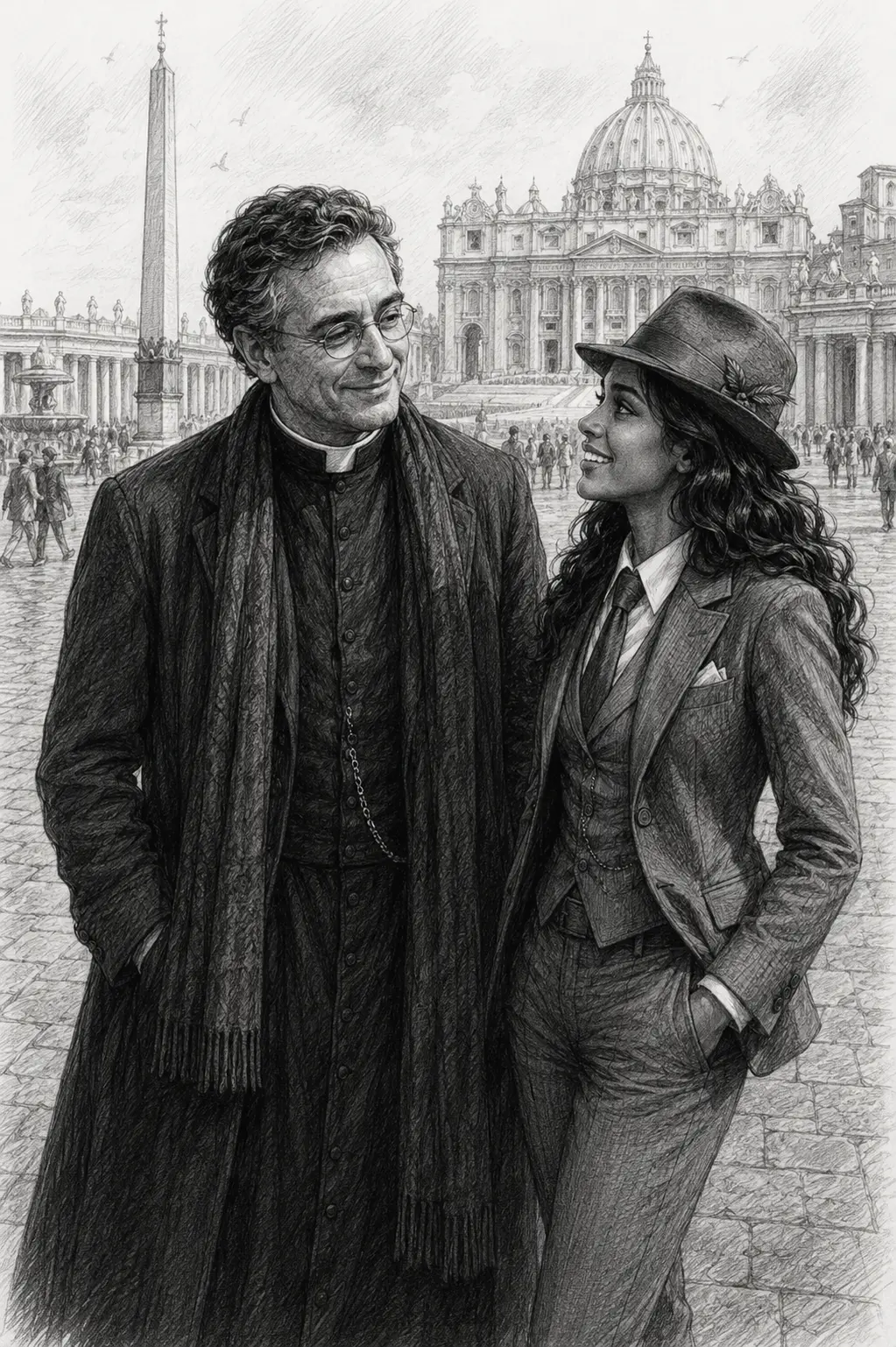 Padre Pietro et Amina Smith, place Saint-Pierre, Rome